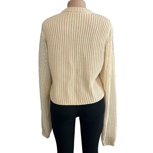 Zara Cream Knit Sheer Long Sleeve Sweater - Picture 6 of 8
